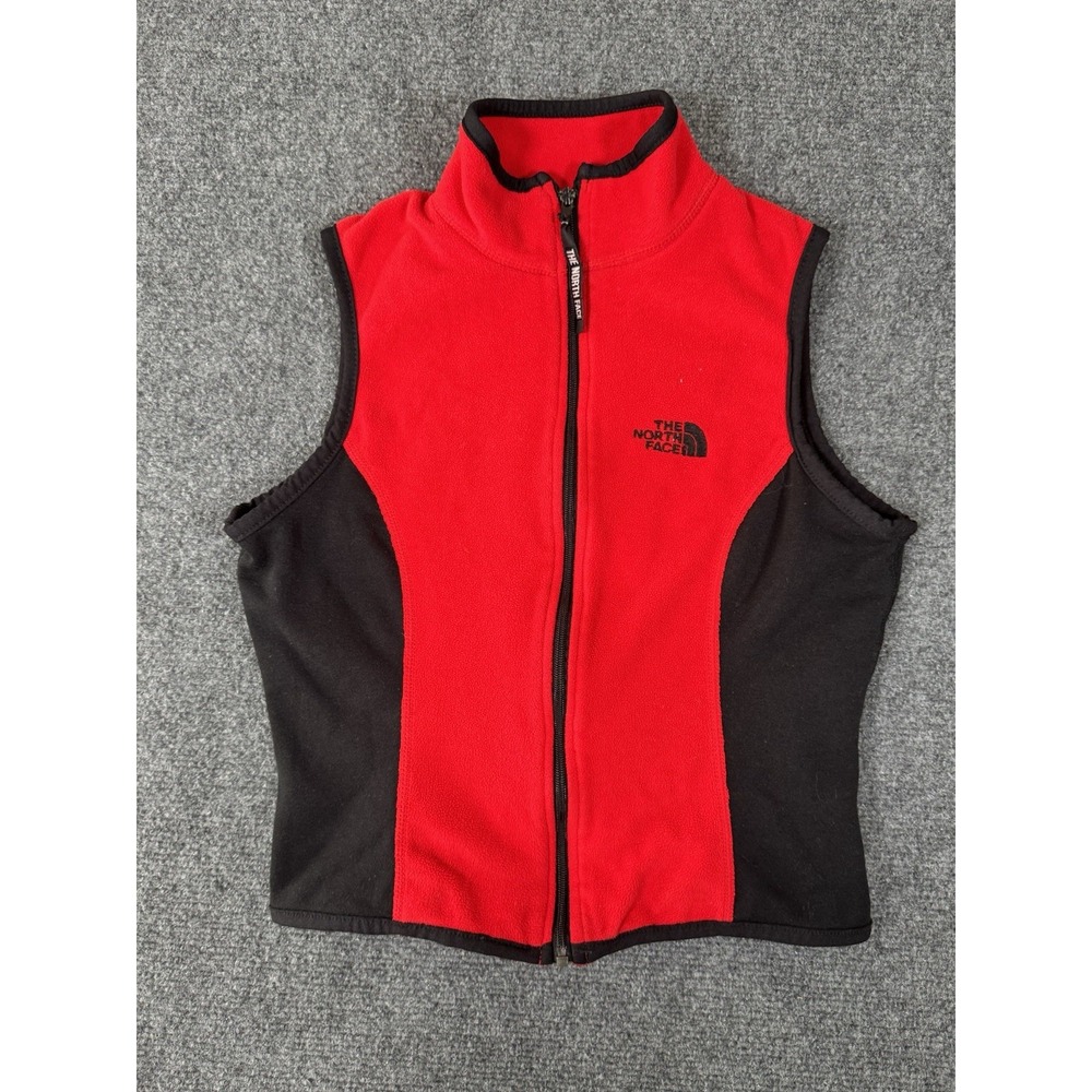 The North Face Womens Denali Fleece Vest Size XS Red Black Full Zip USA Made EUC